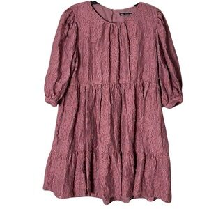 Zara Pink Floral Jacquard Fit & Flare Puff Sleeve Mini Dress XXL Plus Size
